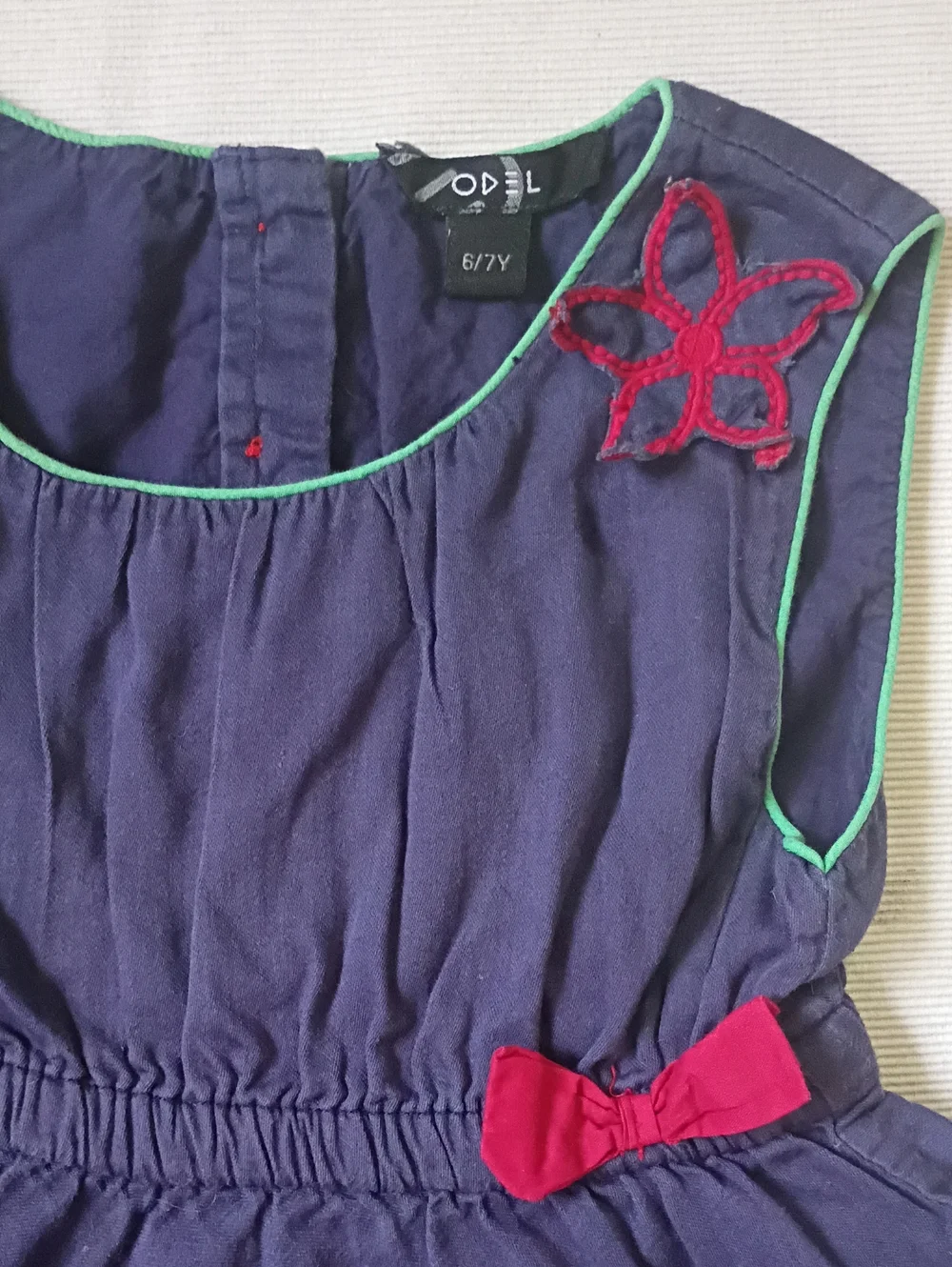 Odel Girls Navy Embroidered Hem Cotton Dress